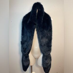 Helen Moore Womens Faux Fur Wrap Stole Scarf Vegan Slim Vixen England Deep Navy